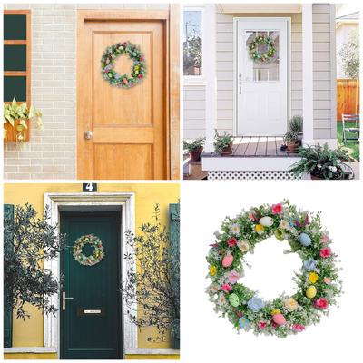 Decorative Flower Wreath with Wildflowers and Eggs Easters Garlands for Front Door Decoration Seasonal Accessories