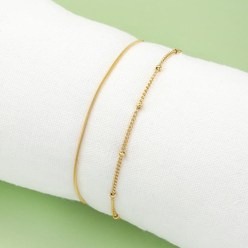 CARLIDANA Friendship 18K Gold Plated Stainless Steel Jewelry Gold Skinny Chain Bracelet Double Layer Bracelets Birthday Gift