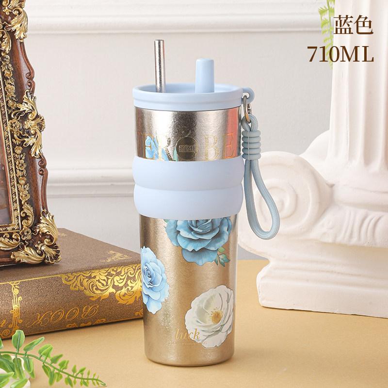 New high-end accompanying coffee cup pure titanium thermos cup girls cup large capacity car portable straw cup