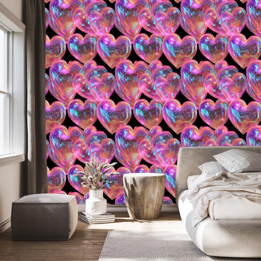 Neon Glitter Hearts Wallpaper Violet and Purple 50x1000