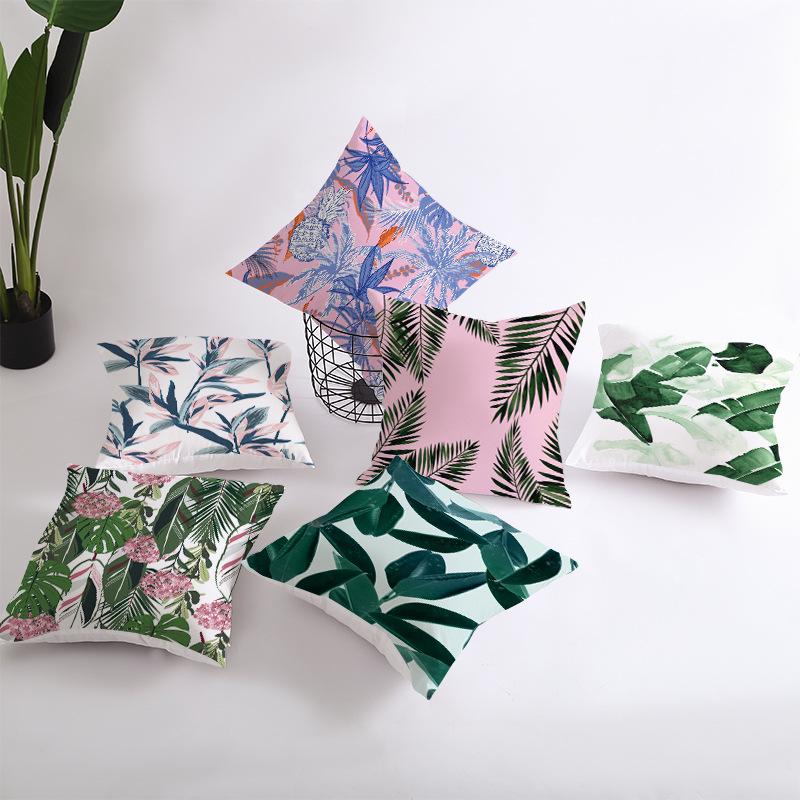 Ins Small Fresh Plant Car Sofa Pillow Cushion Cover Office Printed Lumbar Cushion Home Supplies