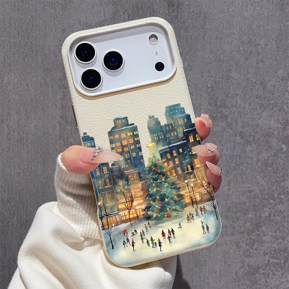 

Christmas Square Skating Phone Case For iPhone 17Air 16 15 14 Plus 13 12 11 ProMax Plus Lychee Grain TPU Soft Back Cover iPhone XR