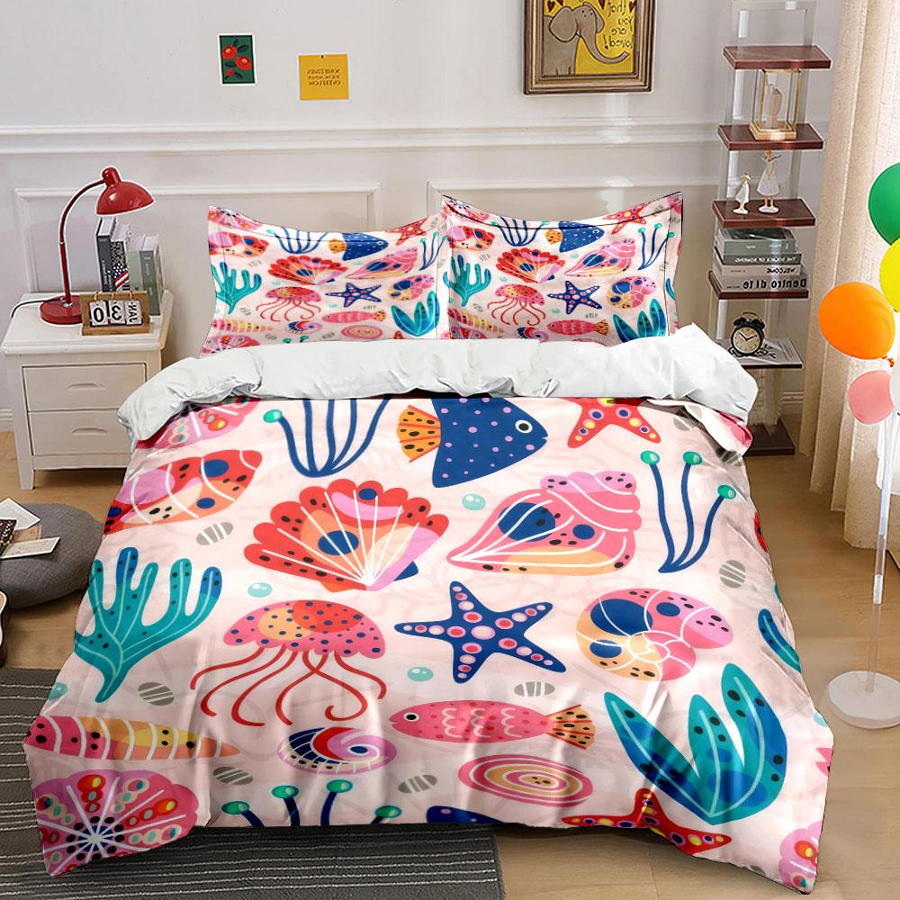 Ocean Theme Decorative Set Soft Comfortable Duvet Cover Bedding Set Included 1*Duvet Cover & 2*Pillowcases, Gift
