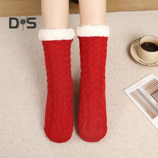 1 Pair Cashmere Socks Slipper Socks with Non-Slip Dots Winter Thick Home Sleep Socks for Women And Elderly