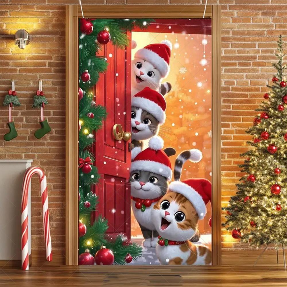 Cartoon Pet New Year Christmas Party Decorations Cat Dog Theme Door Covers Background Supplies Xmas Tree Photography Backdrop