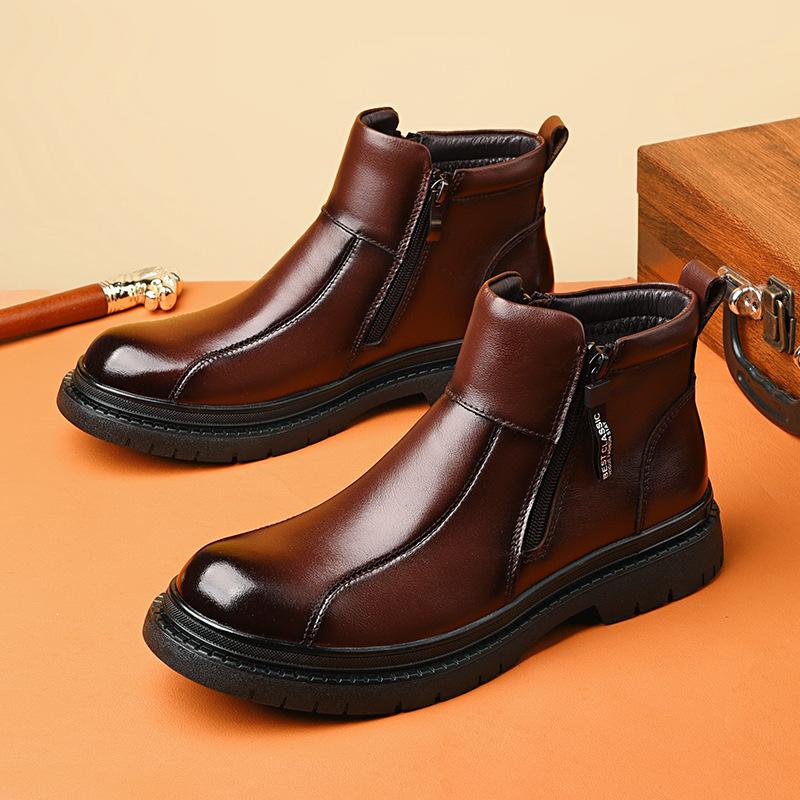 Neue Herrenschuhe, Winterschuhe, warme, hohe Lederstiefel aus Wolle und Samt mit weicher Sohle, lässige Martin-Stiefel aus Leder für Herren