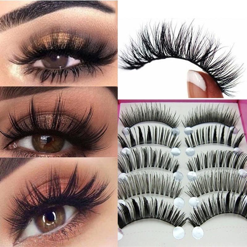 Buy 5 Pairs 3D Mink Hair Natural Cross False Eyelashes Extension Make ...