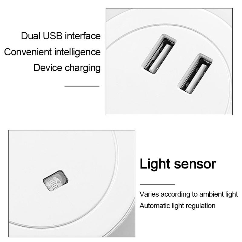 LED Night Light Dual USB Charging Plug Sensing Socket EU/US Eye Protection For Home Bed Interior Bedroom Decoration Night Llight