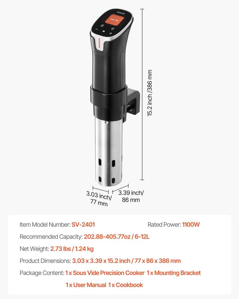 Sous Vide Präzisionskochgerät, 1100W Sous-Vide Kochmaschine, WIFI Immersion Circulator mit 10 voreingestellten Rezepten, LCD-Touchscreen, Schnellheizend, Präzise