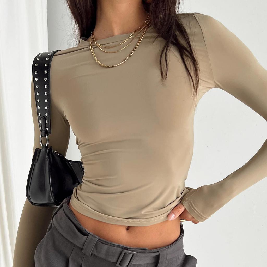 Women Casual Long Sleeve T-Shirts Spring Autumn Solid Slim Fit Pullovers Tees Shirts Female Streetwear Base Tees Tops  Casual