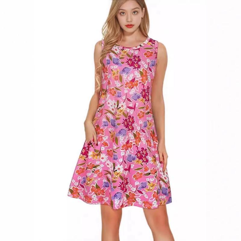 Damen Ärmelloses Bedrucktes Kleid Bedruckt Pendler Lässig Lockerer Look Schlankmachend Urlaubsstil
