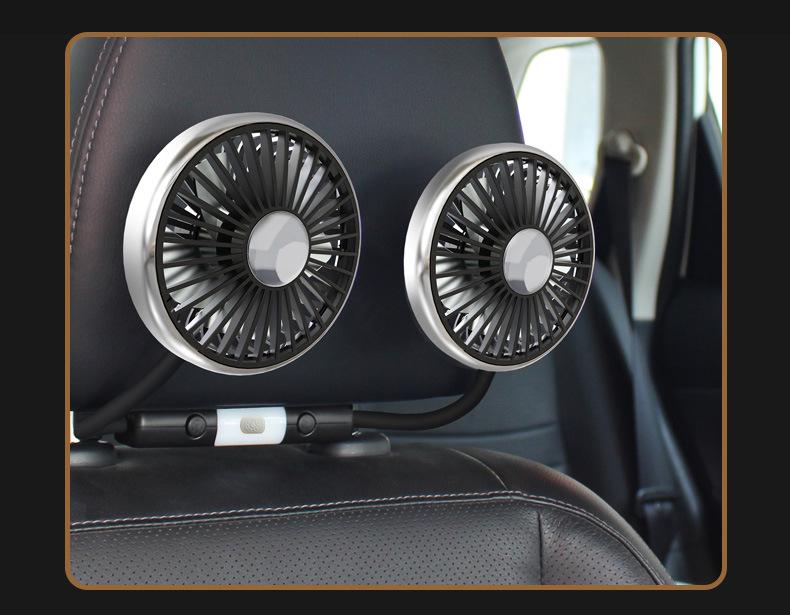 Dual-Head USB Rear Seat Fan for Car Cooling