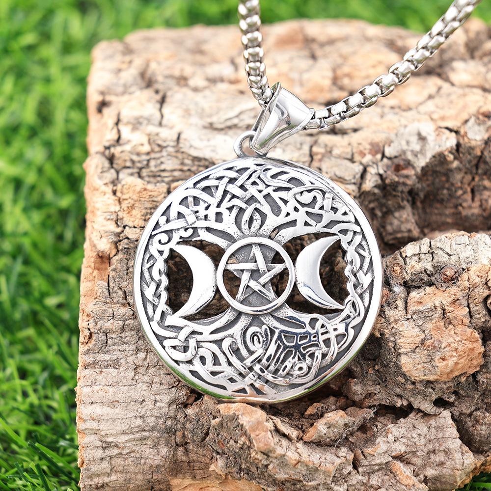 Severský Strom Života Hvězda Měsíc Vzor Titanová Ocel Přívěsek Pentagram Retro Náhrdelník Osobnost Trend Přívěsek