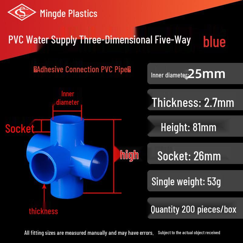 PVC Vícesměrné 3D Plastové Fitinky pro Vodovodní Potrubí (Pravoúhlý, Čtyřcestný, Pěticestný, Šesticestný T-kus)