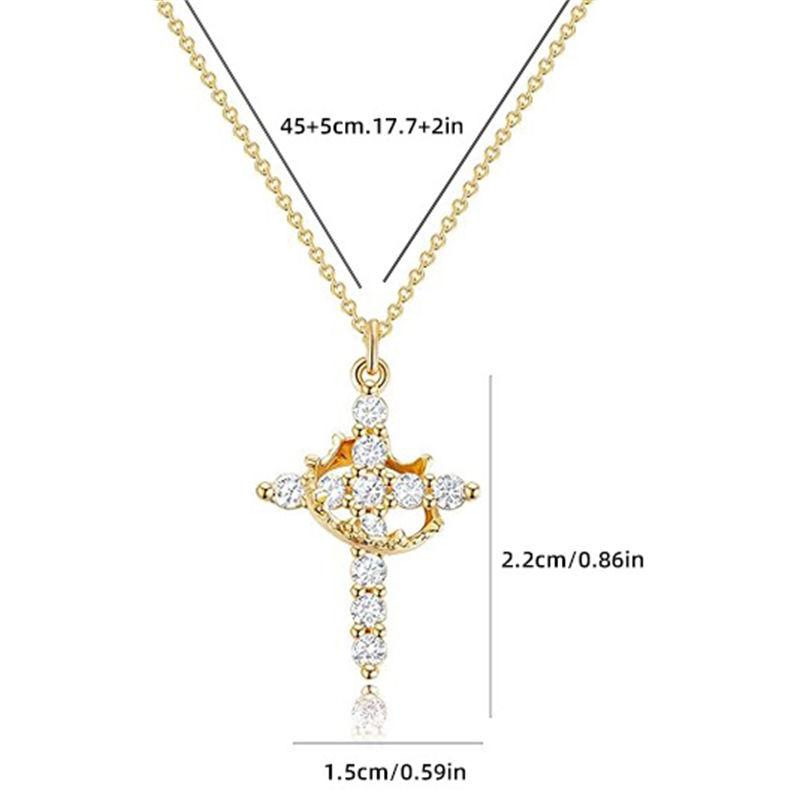 14k Gold Plated Cross Necklace for Women Zircon Crown Cross Pendant Necklaces