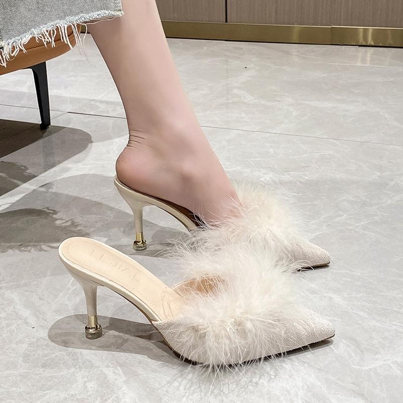 Stylish Korean High Heeled Slippers For Women With Pointed Toe And Fine Heels