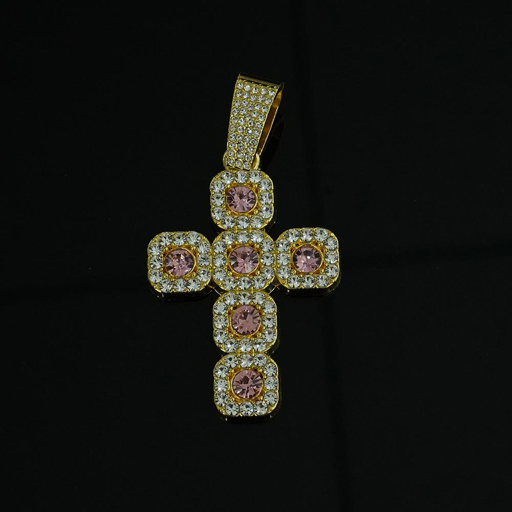 Wish Personality Big Diamond Cross With Cuban Chain Men'S And Women'S Pendant Hip Hop Rap Necklace