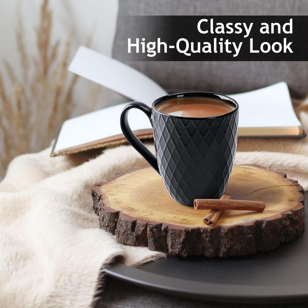 MIAMIO 400 Ml X 6 Coffee Mug Modern Ceramic Mug Mat Large Coffee Mug Palmanova Collection - - Set/Mug - - - (Black)