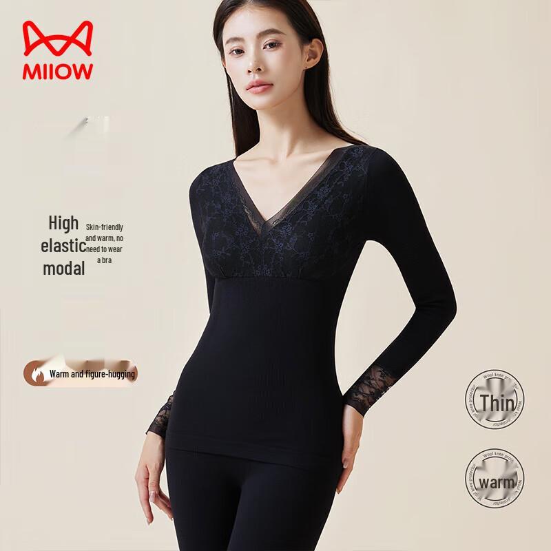 Miiow Women's V-Neck Lace Modal Thermal Base Layer