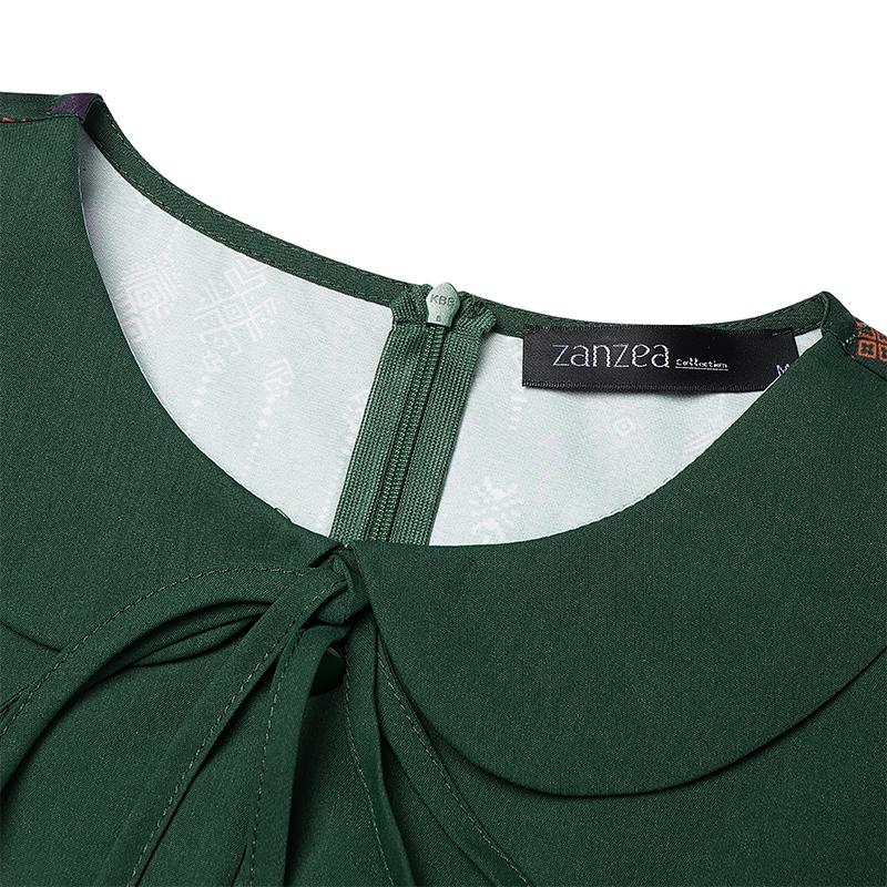 ZANZEA Women Ethnic Print Casual Doll Collar Summer Short Sleeve Dress