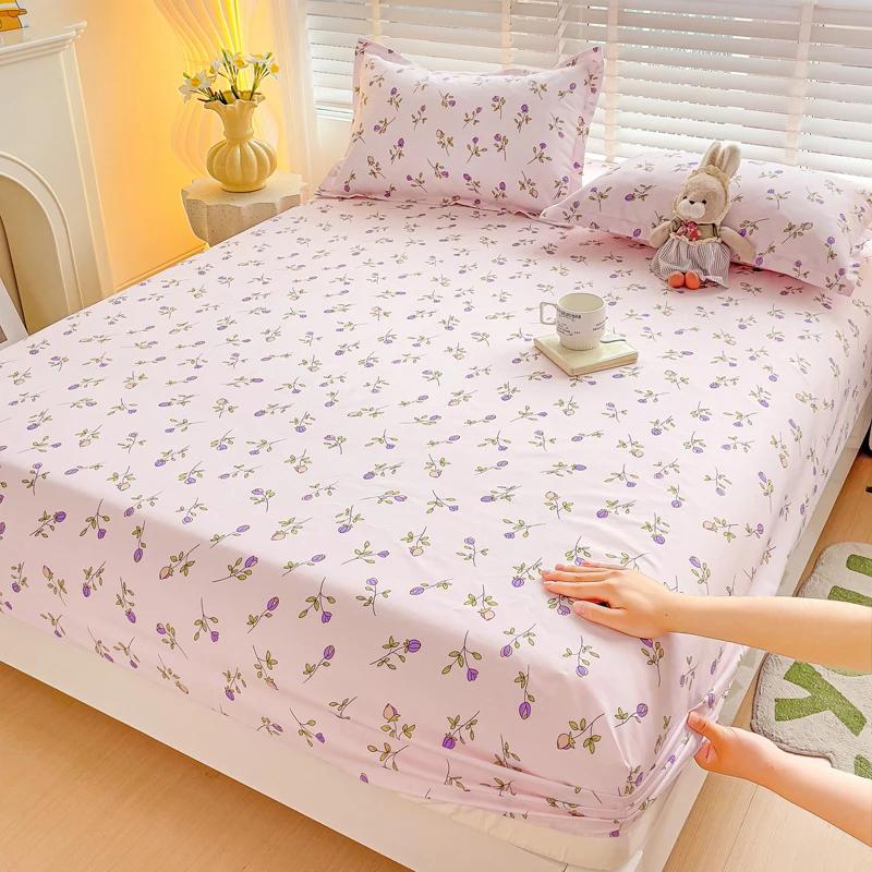 Queen Yatak Çarşaf Takımları Pembe Fiyonk Baskılı Fitted Yatak Çarşafı Kızlar için Tek Çarşaf King Boy Yatak Çarşafları Lastikli