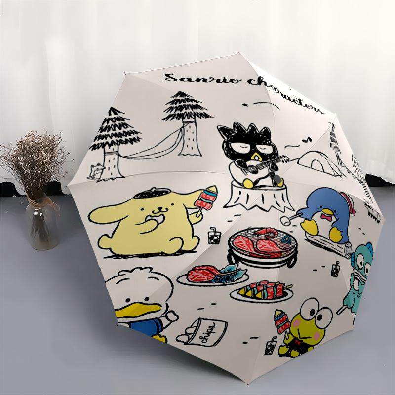 1pc Sanrio Characters Camping Adventure: Automatic Opening/Closing Umbrella with Portable Folding Design, 8-Bone Iron Frame, Outdoor, Festive Gift for