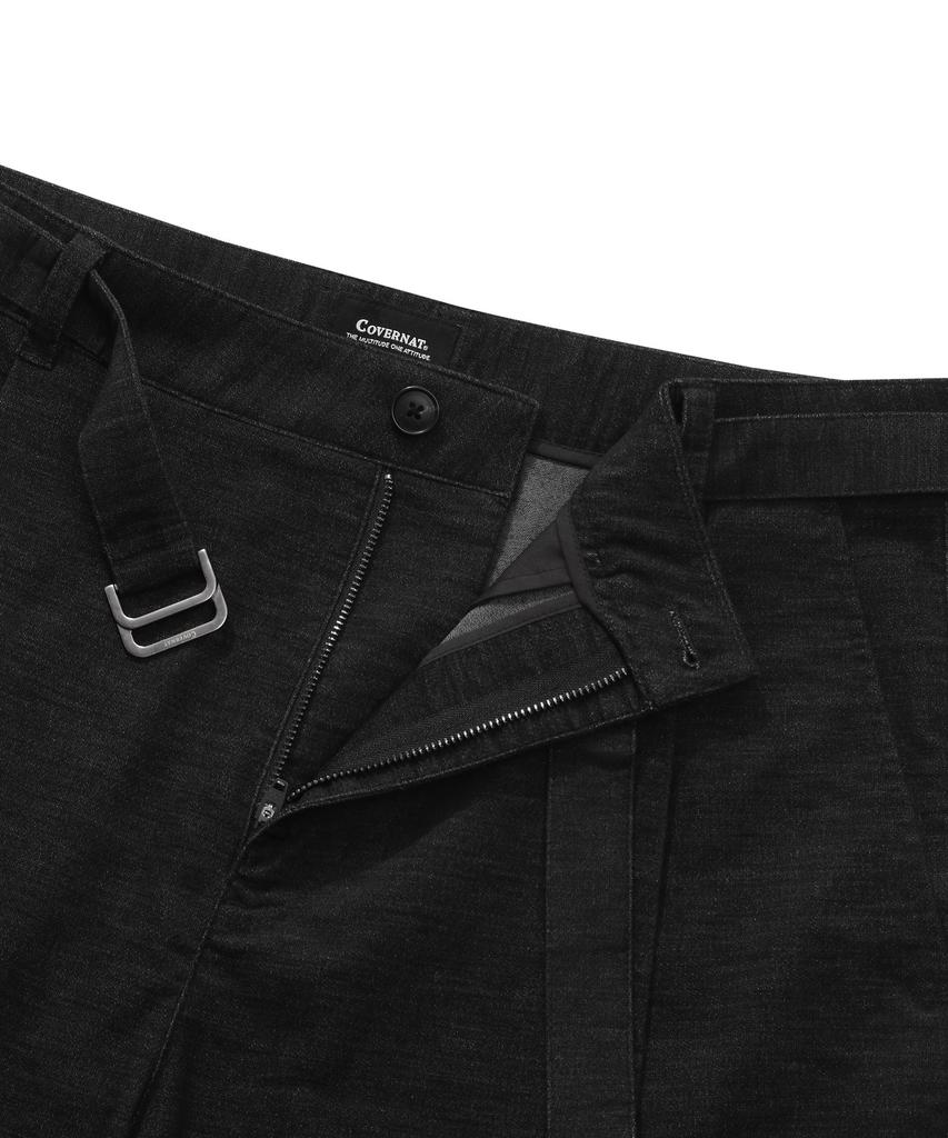 COVERNAT Moleskine One-Pleat Wide Fit Belted Pants Charcoal