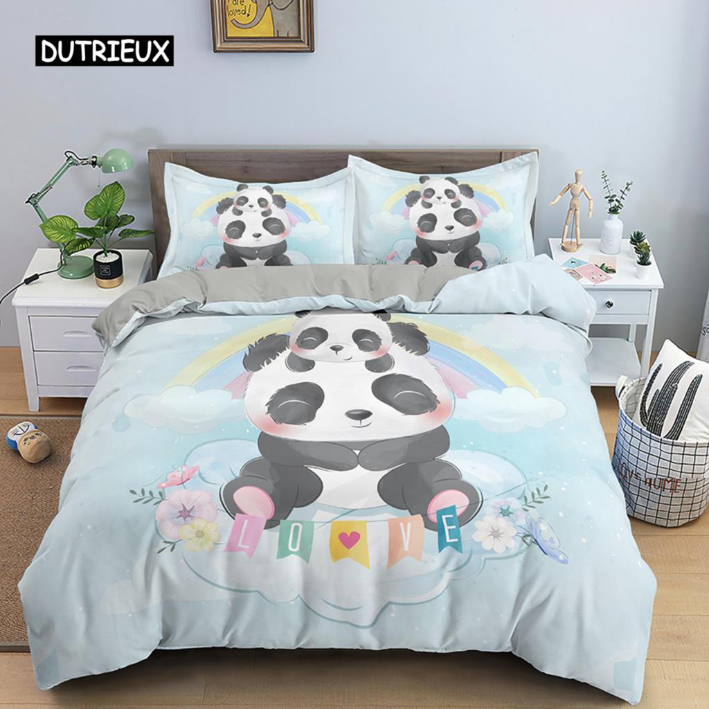 Bettbezug-Set mit Cartoon-Tiermotiv, für Kinder, Löwe, Nilpferd, Giraffe, Muster, Bettwäsche-Set aus Polyester, Einzel-, Zwillings-, Queen-Size- und King-Size-Bettbezug