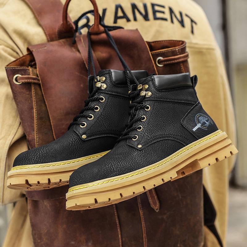 

Men s shoes spring and autumn non-slip and wear-resistant black high-top outdoor tooling shoes new men s sports Martin boots yellow 44