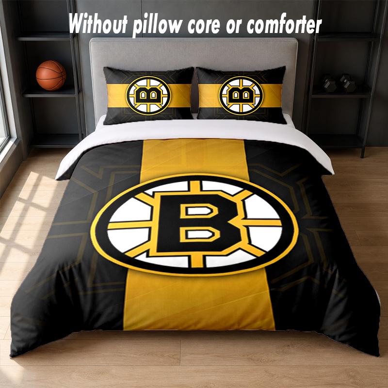 Set Biancheria da Letto Design Boston Bruins 1 Copripiumino + 2 Federe Morbido Traspirante Biancheria da Letto per la Casa