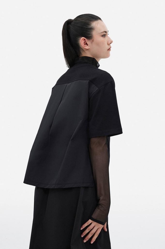 Jaa [Jaah] Cotton Color Block Short Sleeve T-Shirt_Black