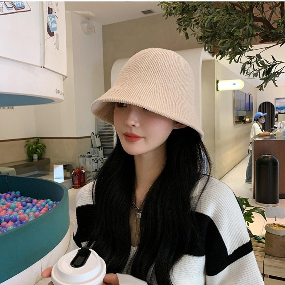 Chenille Women Panama Cap Solid Color Bucket Hat Elegant Knitted Fisherman Hat  Streetwear