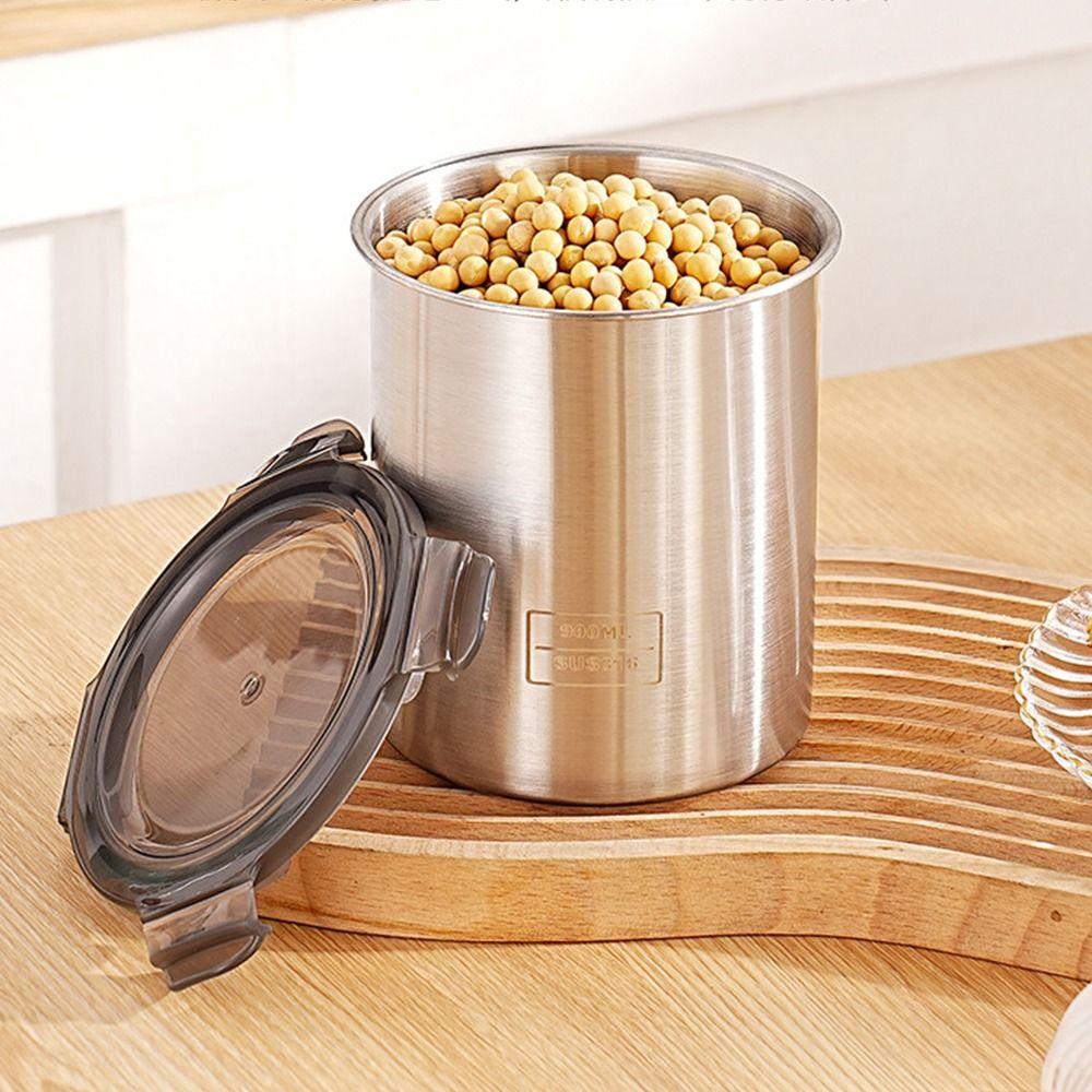 304 Stainless Steel Storage Box with Transparent Lid Food Can Sealed Lid Crisper  Tea Coffee Grain