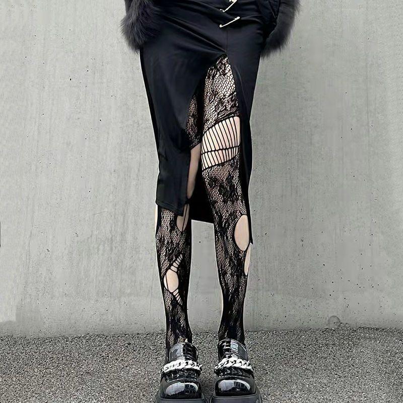 Sexy Hot Girl Jk Long High Knee Torn Fishnet Stockings Over The Knee Socks Women Black Garter Socks Nylon Mesh Ripped Pantyhose
