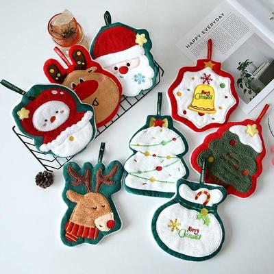 Christmas Hand Towel Hanging Type Thickened Coral Fleece Towel Kitchen Absorbent Quick Drying Rag