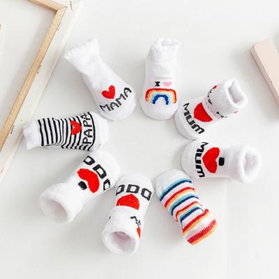 Pair Baby Socks with I Love Dad/Mom Pattern Cotton Striped Socks