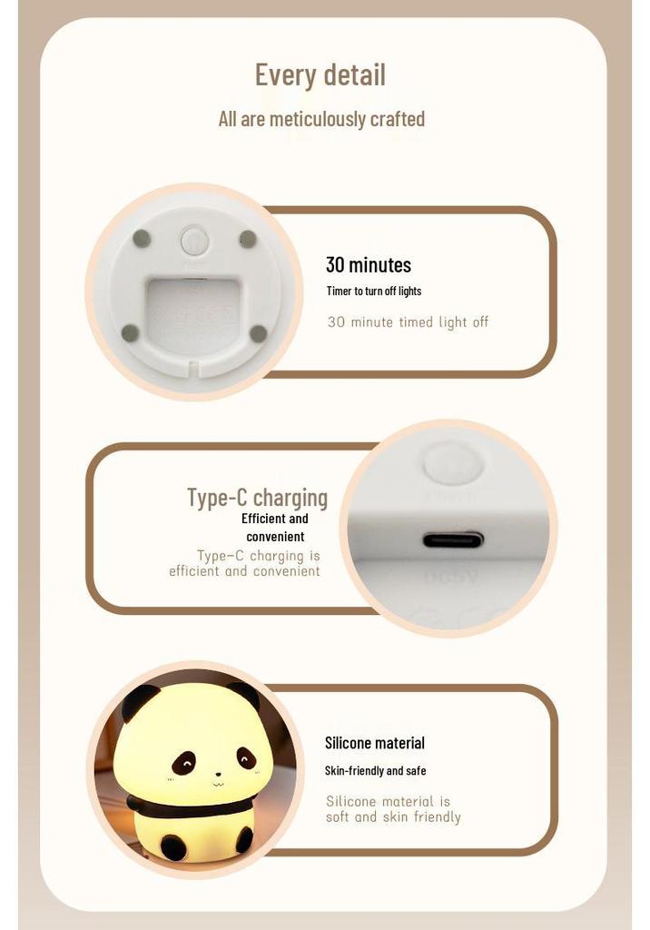 Panda HuaHua Silicone Night Light: Cozy Bedside Lamp & Sleep Companion