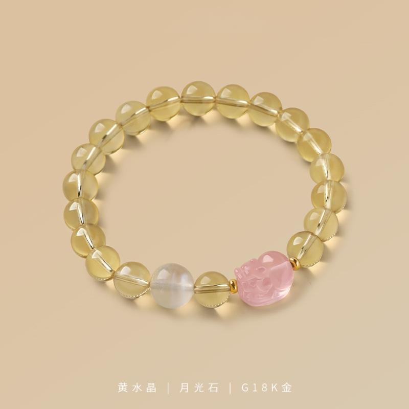 

Women s yellow crystal bracelet Rose Quartz Pixiu Bracelet Ethnic-style gifts for girlfriend Girlfriends gift 8mm Women s Yellow Crysta