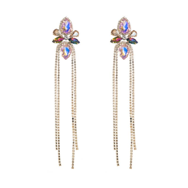Women's Super Flash Rhinestone Claw Chain Tassel Earrings Long Luxury Versatile Drop Earrings