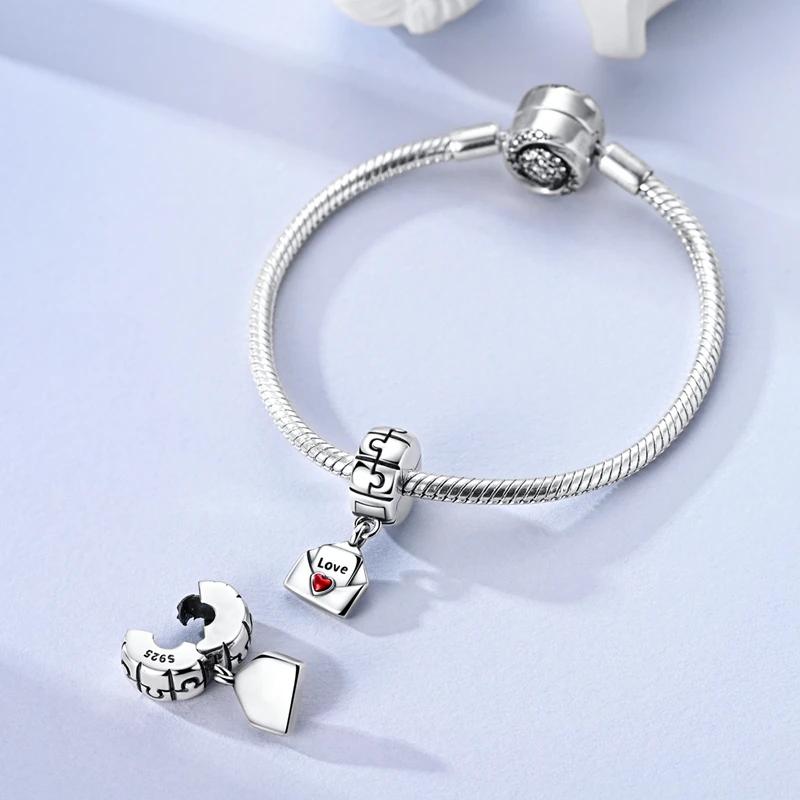 Original Jigsaw Heart Clip Pendant Rabbit Robot Charm Copper Bead Fit Bracelet Women Accessory Valentines Fine Gift Jewelry