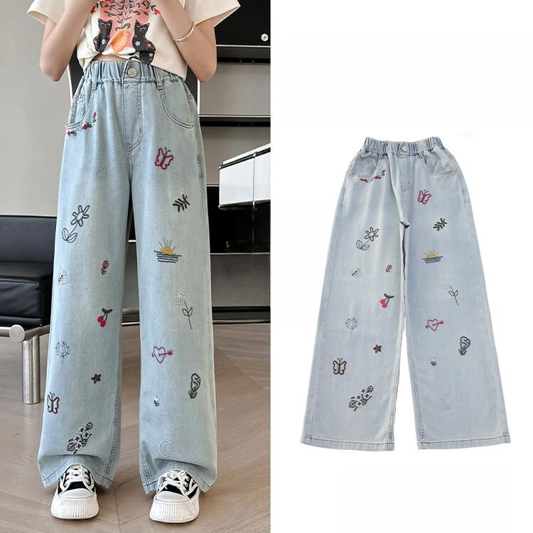 Ultradünne Sommerjeans Tencel Jeans für Mädchen Weitbeinige Hosen Straight Leg Hosen Lockere Hosen