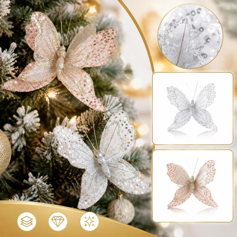 Sparkling Christmas Butterfly Ornament Lifelike Artificial Sequin Butterfly  Artificial