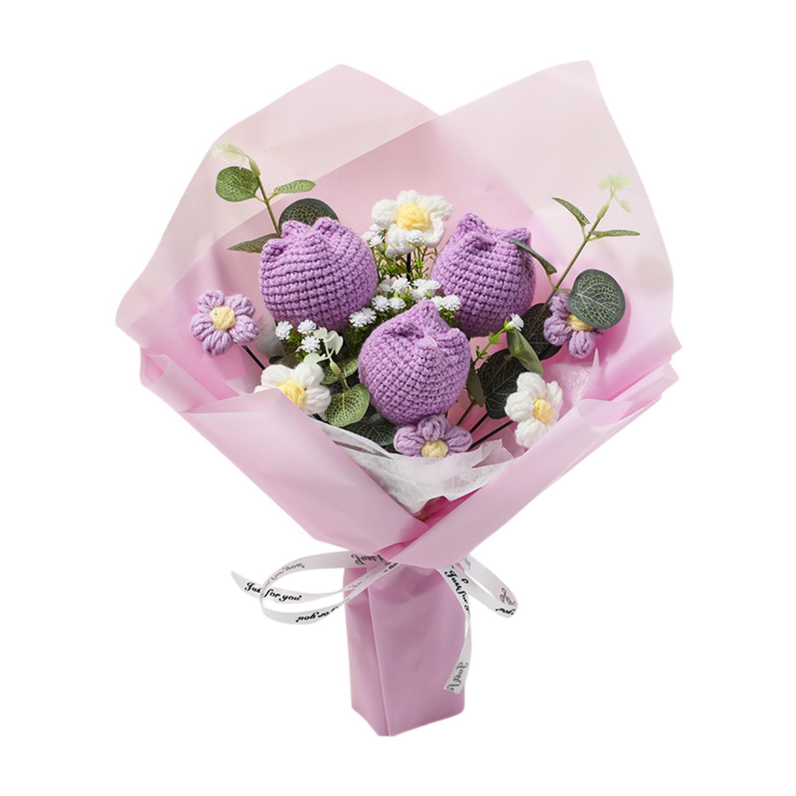 

Crochet Flower Bouquet Artificial Photography Props Decorative Ornament Handmade Knitted Bouquet Gift for Family Friends фиолетовый