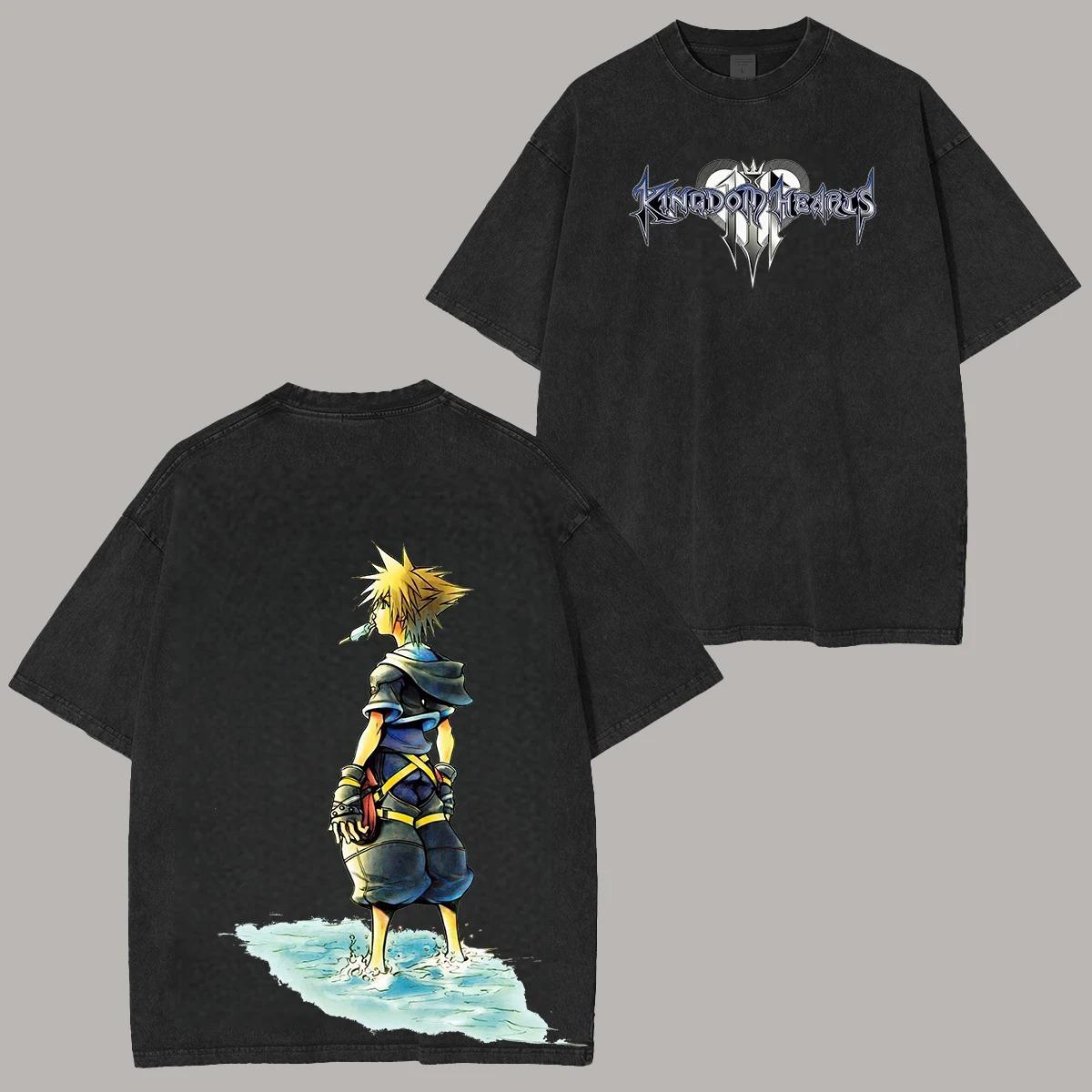 

Футболка для любителей аниме Kingdom Hearts Sora, новая модель, с эффектом потертости, одежда на весь год, одежда больших размеров, унисекс, Y2k, короткая, мягкая. L