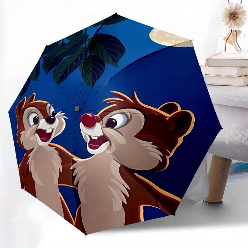 Disney Chip & Dale Automatic Opening and Closing Umbrella - Small Umbrella Suitable for Various Occasions, Portable 3-Fold Small Umbrella fo
