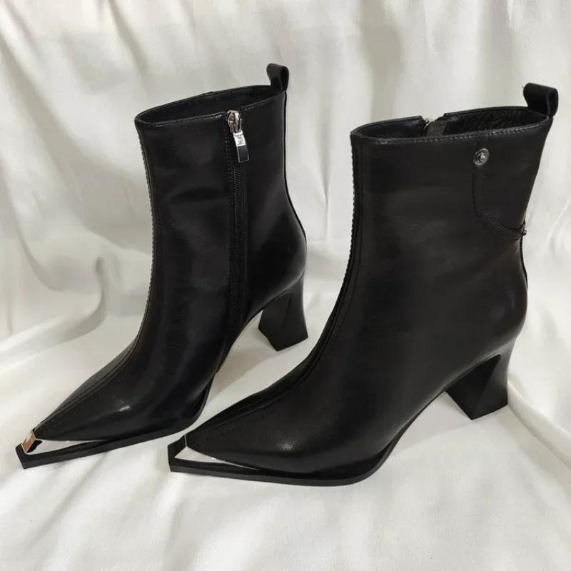 Vintage Brown Women Ankle Boots Fashion Elegant Square Toe Shoes Autumn Winter Thick Heel Women's Short Booties  34-40