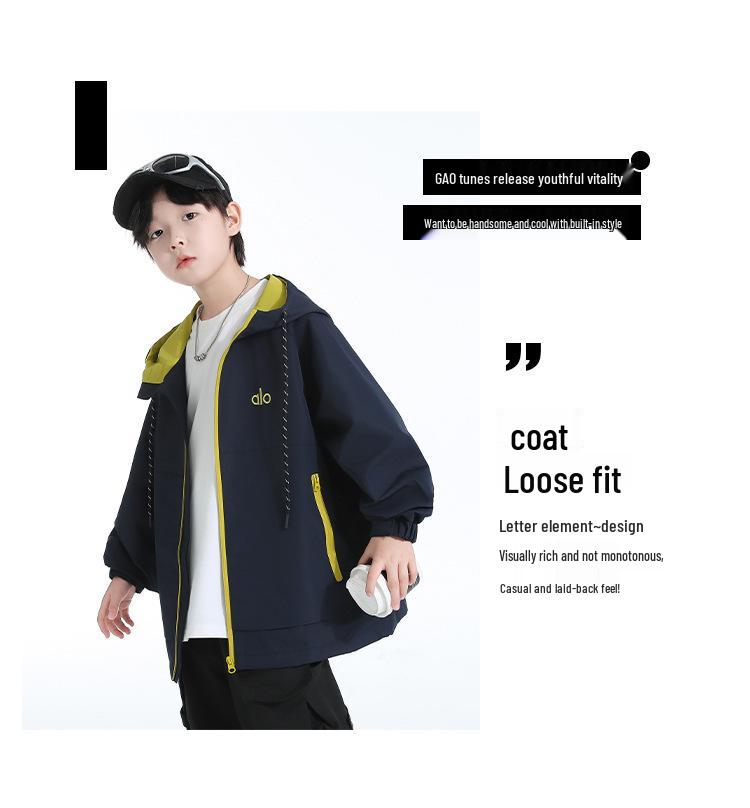 Hübsche Big Boy 2025 Frühling-Herbst Outdoor Kapuzen-Windjacke