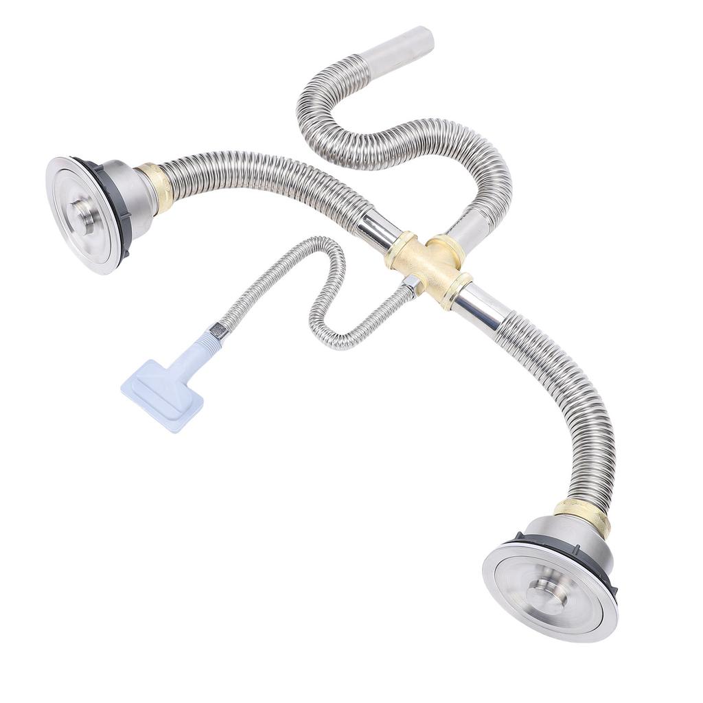 Kitchen Double Sink Downpipe Fittings Stainless Steel Flexible Drain Tubing Pipe Kit for Kitchen Bathroom Washroom
