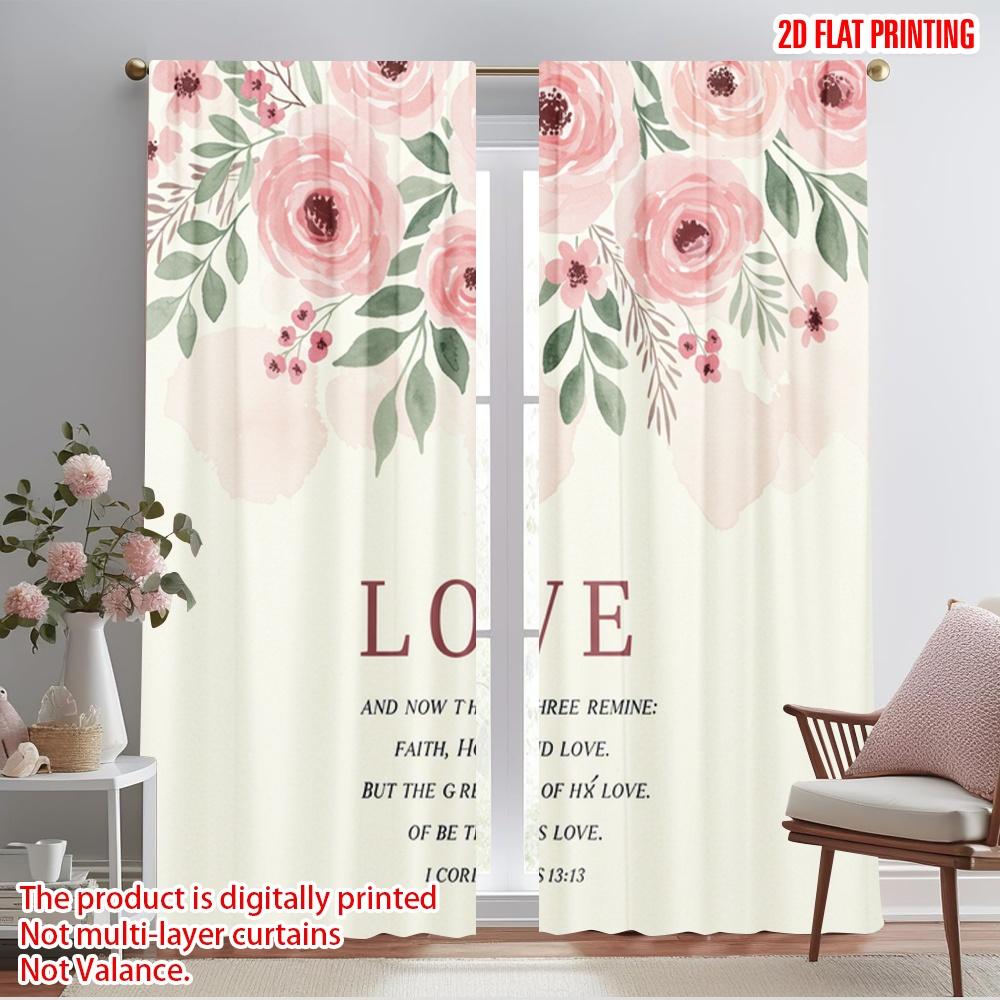 

2 шт. 2D плоская печать Драпировки Цветочные Розовые Розы Писание Любовь Ткань Без электричества Использование для фотобудок на вечеринке по случаю дня рождения 52.50×116.00 CM 2pcs