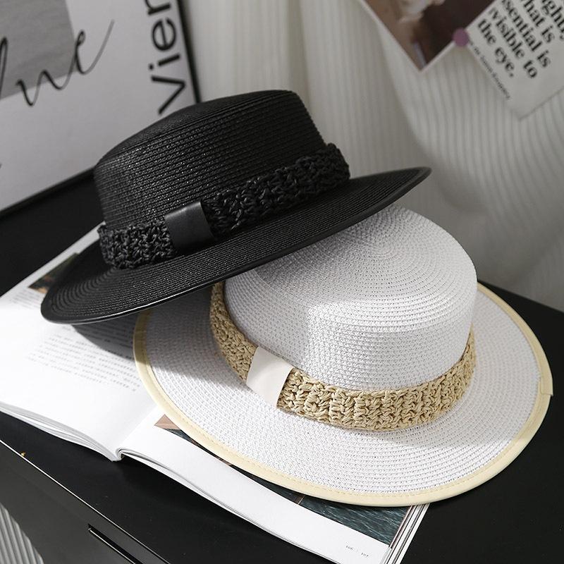 Wide Brim Flat Top Straw Hat Women's Casual Face Small Sun Hat Men's Summer Seaside Beach Sunshade Hat
